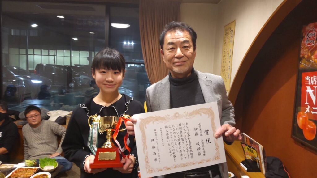 秋田県ジュニアゴルフアカデミー2023年度月例会、小学生の部、年間総合優勝、加藤咲姫選手